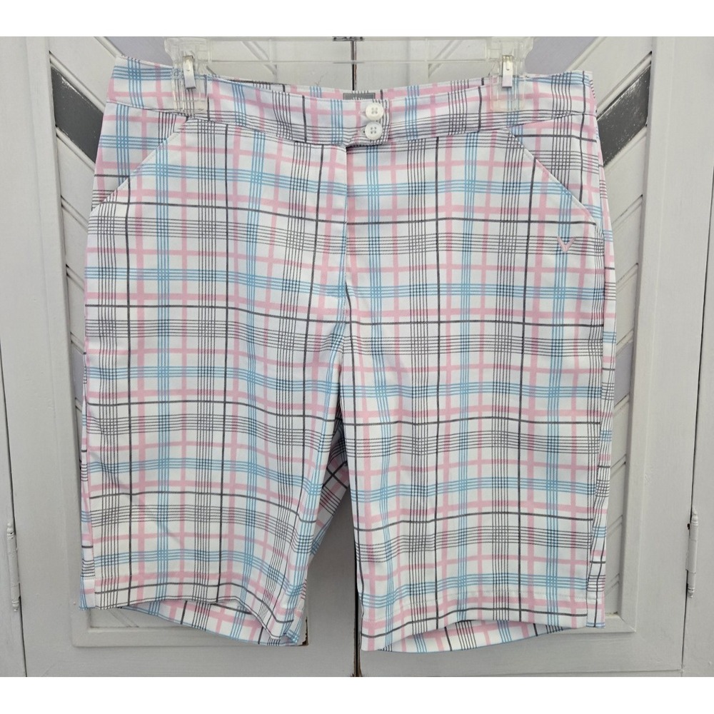 Callaway Women's 10 Pastel Blue Pink White Plaid Moisture Wicking Golf Shorts - Picture 3 of 16